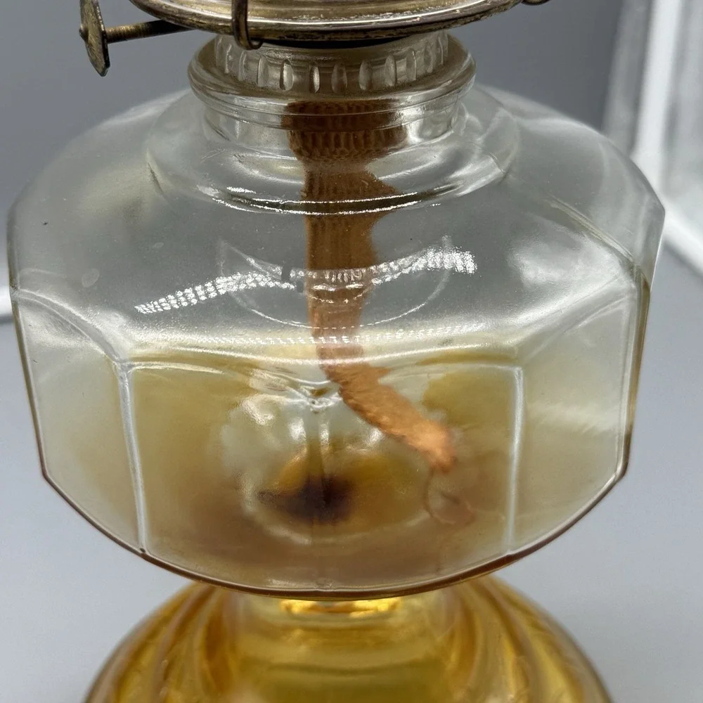 Vintage Amber Glass Oil Lamp Dancing Couple Etched Hurricane Lamp Kerosene Decor